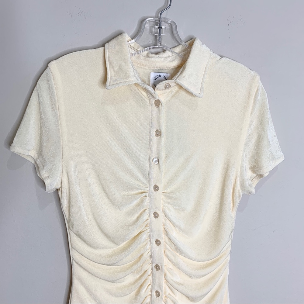NEW With Jéan Alexa Mini Dress Ruched Button Down Buttercream - Picture 9 of 14